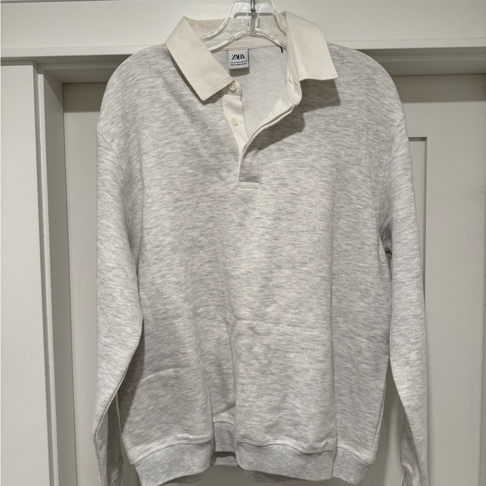Zara Gray and White Quarter-Zip Sweater
